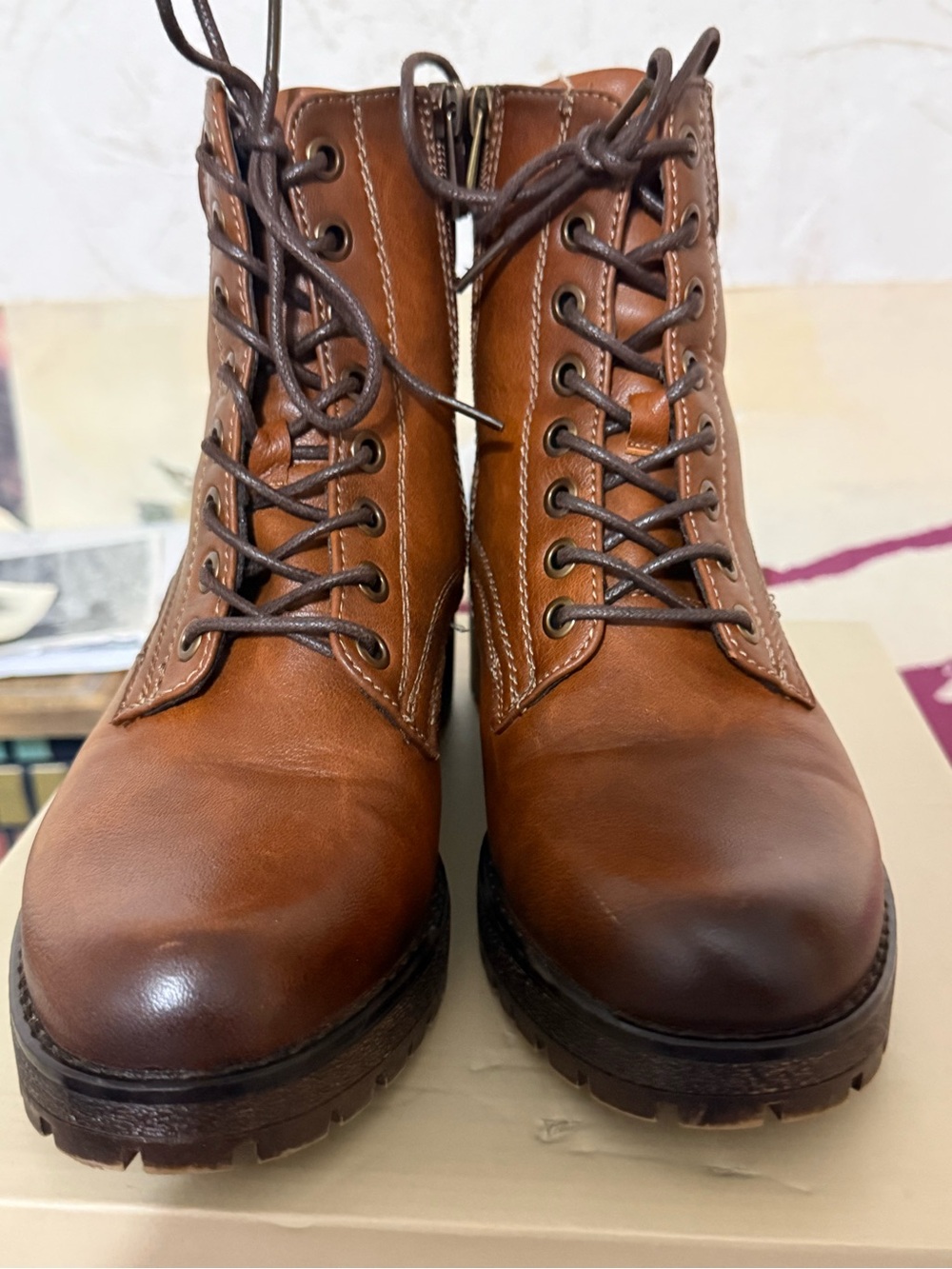 Brown Leather Combat Boots - Unbranded
